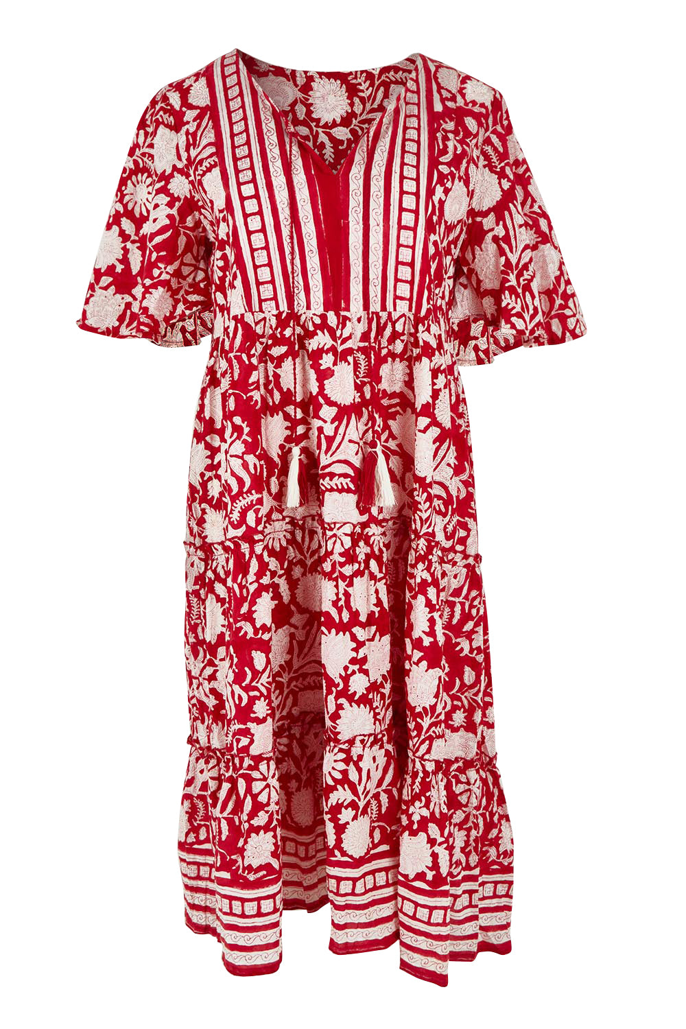 Product shot of the Kurrawa Beach Cotton Dress in colour Red (Red), from the front
