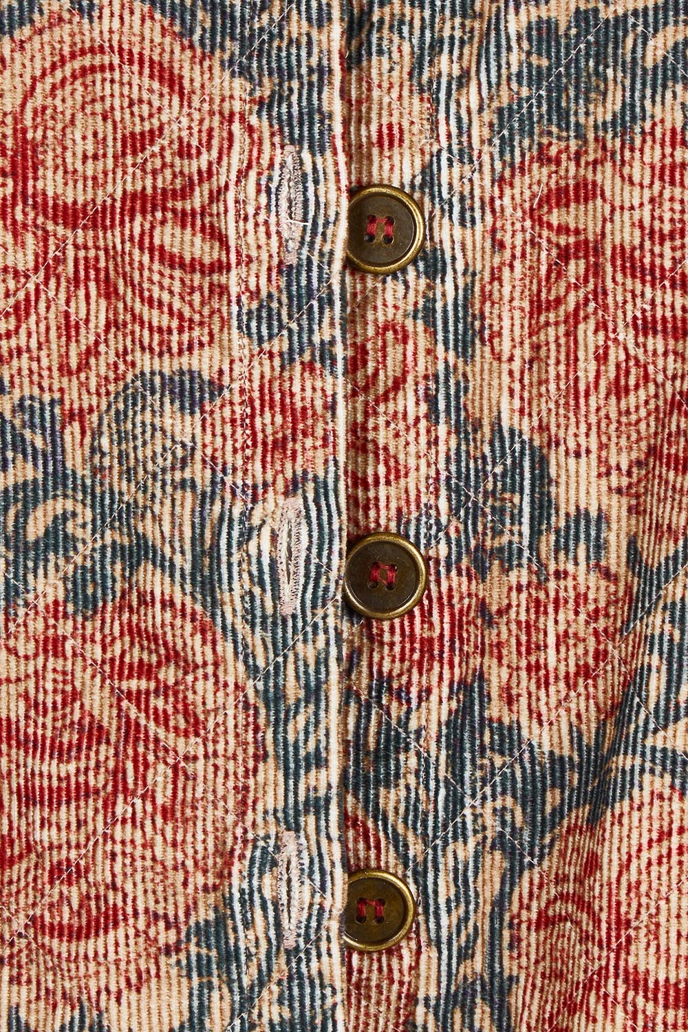 Product shot of the Adelong Falls Corduroy Jacket in colour Ornate, detail