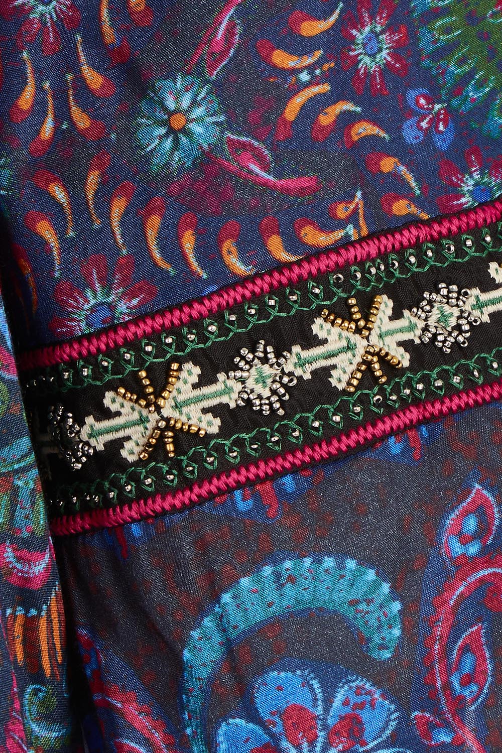Product shot of the Finke Gorge Blouse in colour Paisley, detail