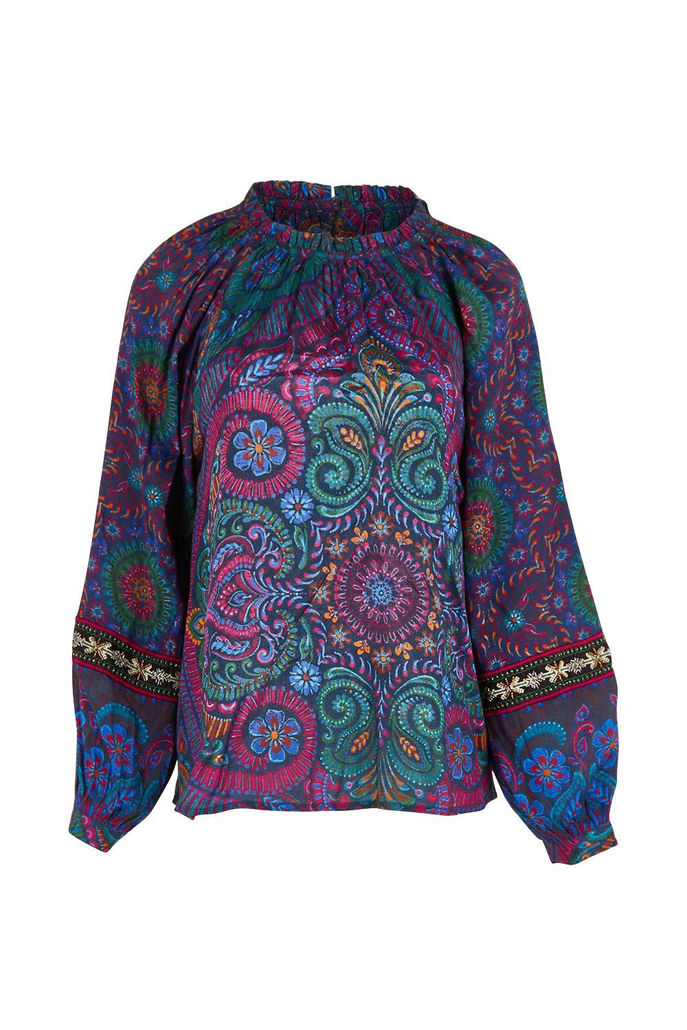 Product shot of the Finke Gorge Blouse in colour Paisley, from the front