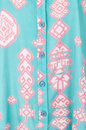 Product shot of the Wineglass Bay Cotton Dress – Bluepink in colour Bluepink, showing detail