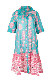 Product shot of the Wineglass Bay Cotton Dress – Bluepink in colour Bluepink, from the front