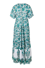 Product shot of the Vivonne Bay Beach Cotton Dress – Greenaqua in colour Greenaqua, from the back