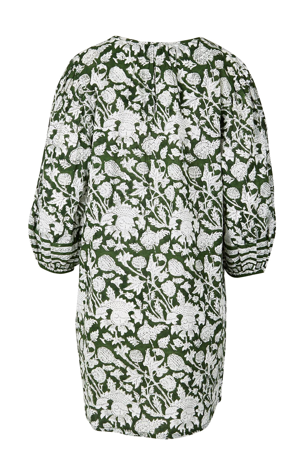 Product shot of the East Woody Point Cotton Dress – Green in colour Green, from the back