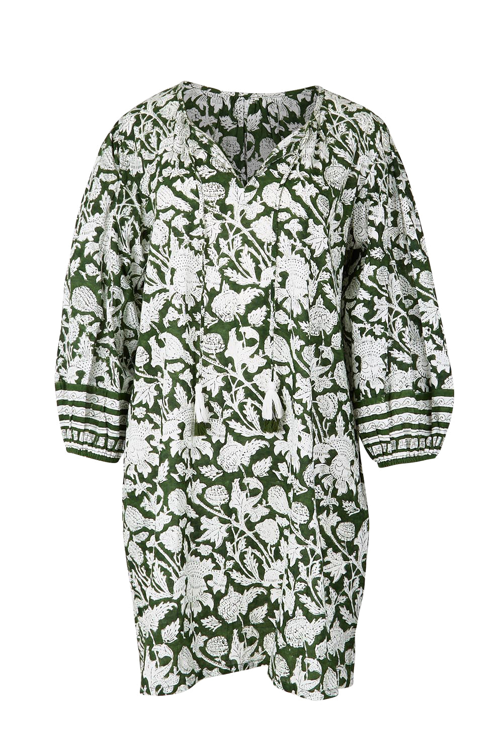 Product shot of the East Woody Point Cotton Dress – Green in colour Green, from the front