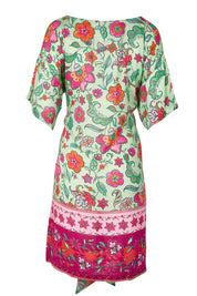 Product shot of the Queen's Beach Waist Tie Shift Dress – Floral in colour Floral, from the back