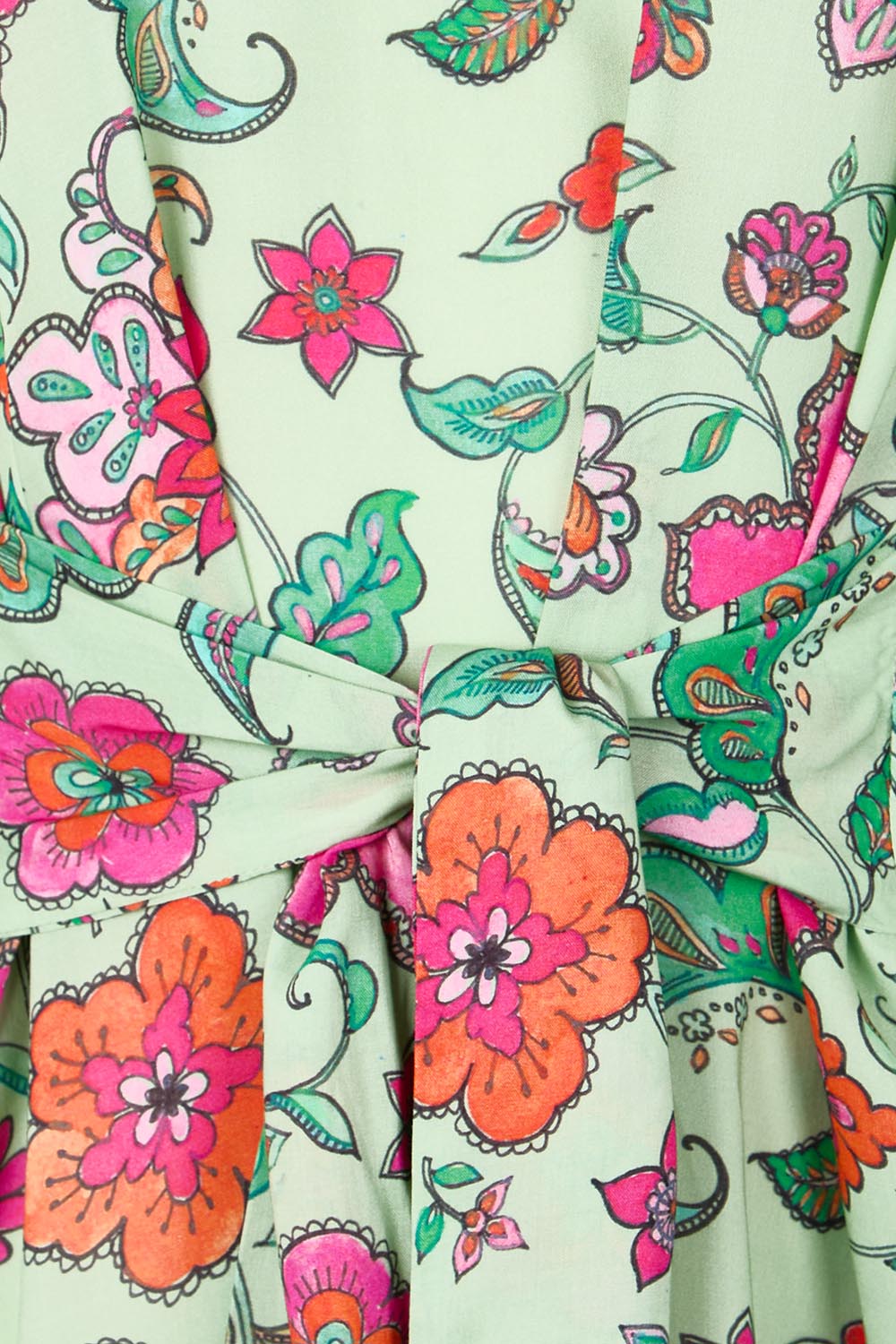 Product shot of the Queen's Beach Waist Tie Shift Dress – Floral in colour Floral, showing detail