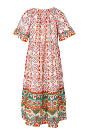 Product shot of the Tea Tree Bay Cotton Dress – Mosaic in colour Mosaic, from the back