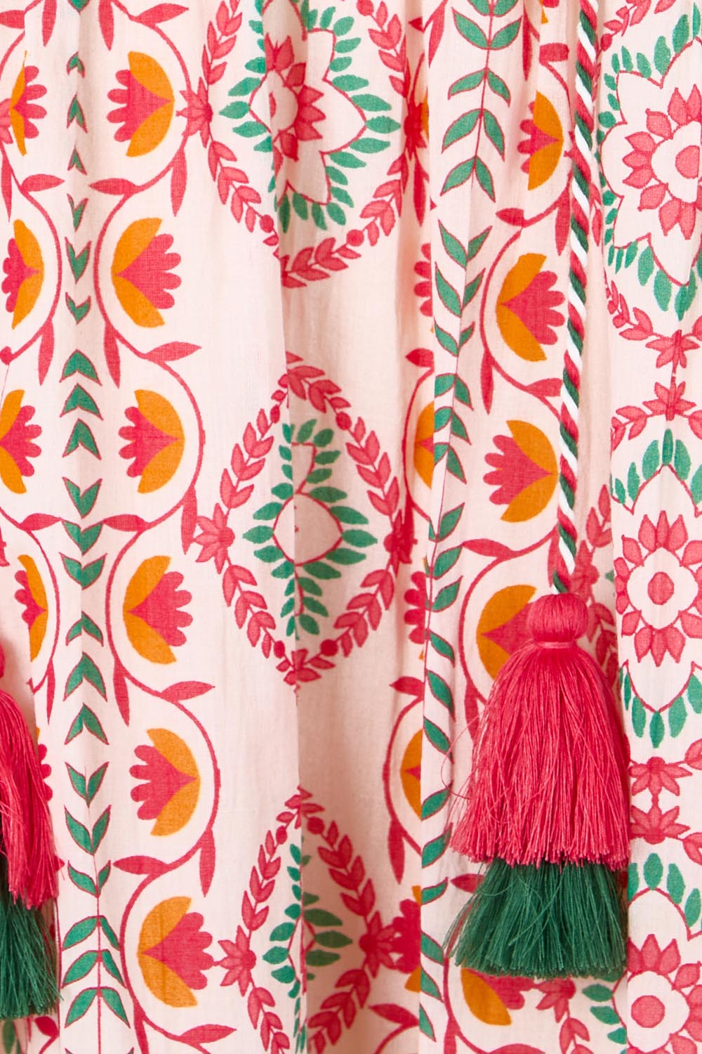 Product shot of the Tea Tree Bay Cotton Dress – Mosaic in colour Mosaic, showing detail