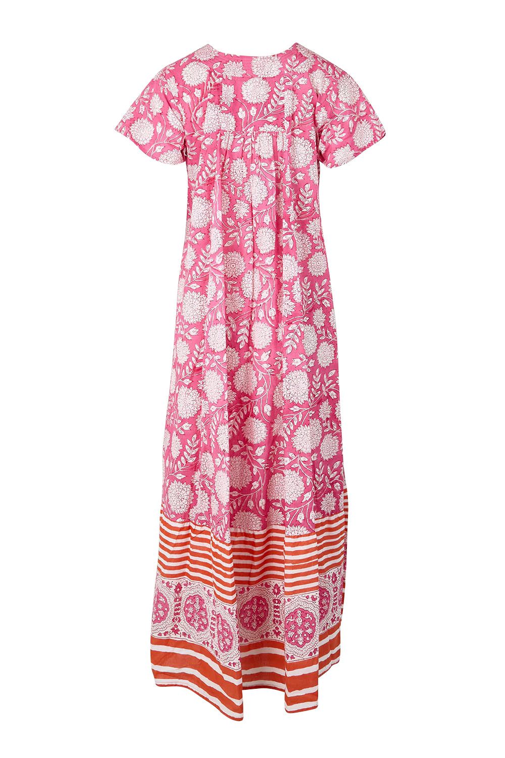 Product shot of the Kurrawa Beach Long Cotton Dress - Pinkorange in colour Pinkorange, from the back