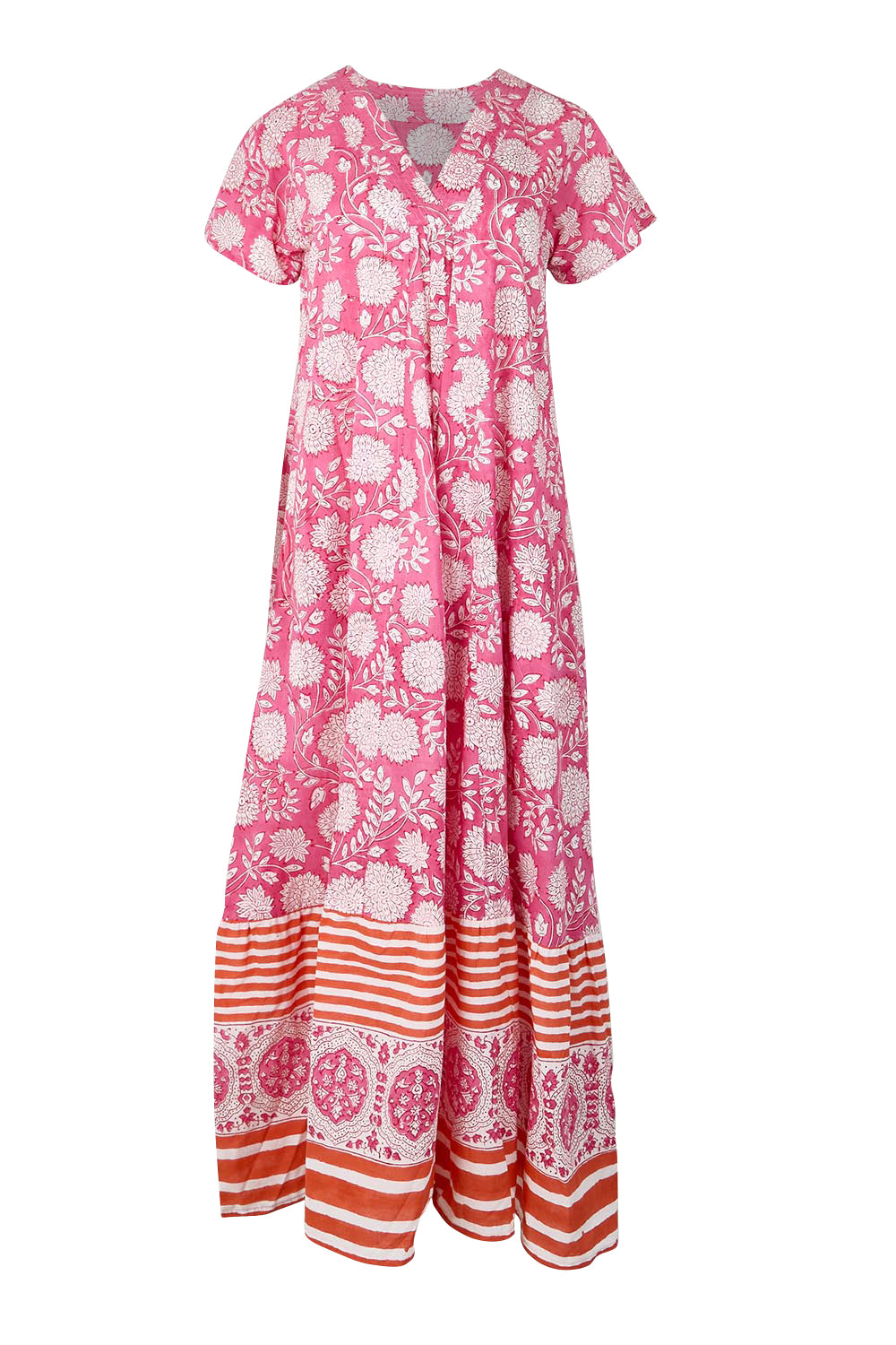Product shot of the Kurrawa Beach Long Cotton Dress - Pinkorange in colour Pinkorange, from the front