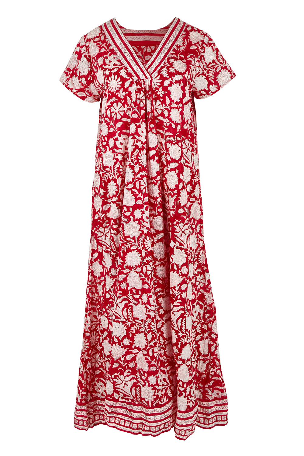 Product shot of the Kurrawa Beach Long Cotton Dress in colour Red (Red), from the front