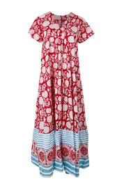 Product shot of the Kurrawa Beach Cotton Dress – Redblue in colour Redblue, from the front