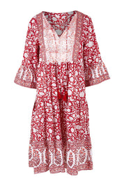 Product shot of the Tallows Beach Cotton Dress in colour Red (Red), from the front