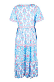 Product shot of the Bilgola Beach Cotton Dress in colour Bluepink (Blue), from the back