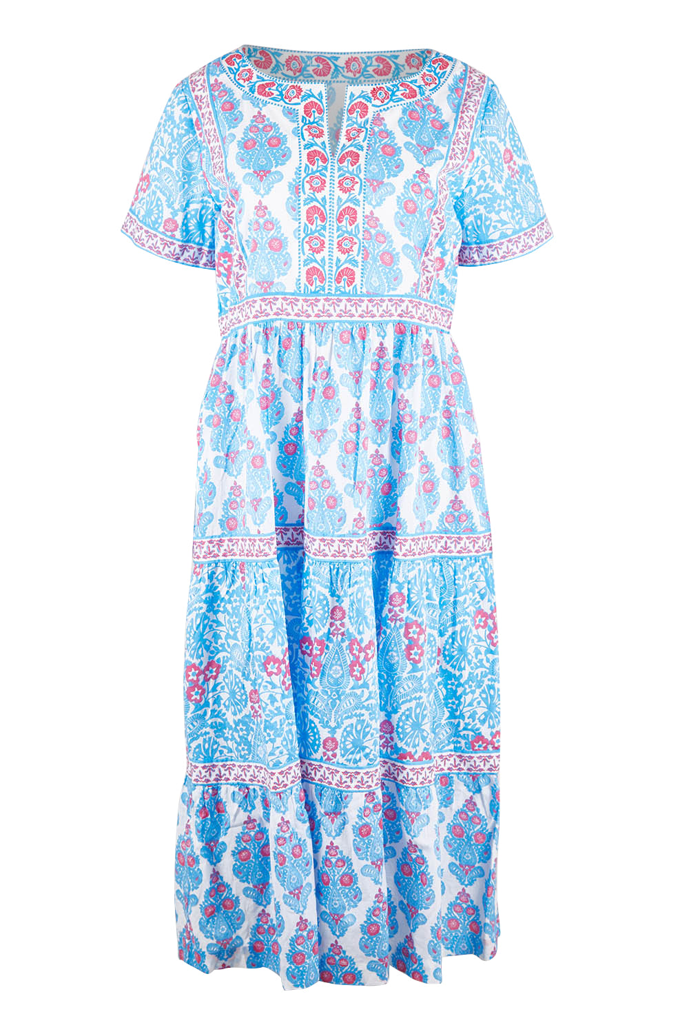 Product shot of the Bilgola Beach Cotton Dress in colour Bluepink (Blue), from the front