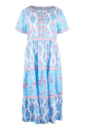 Product shot of the Bilgola Beach Cotton Dress in colour Bluepink (Blue), from the front