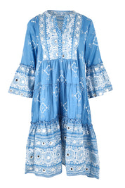 Product shot of the Dee Why Beach Cotton Dress in colour Lightblue (Blue), from the front