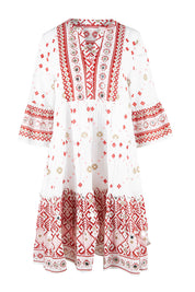Product shot of the Dee Why Beach Cotton Dress in colour Pinkred (Pink), from the front