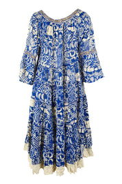 Product shot of the Tathra Beach Cotton Dress in colour Blue (Blue), from the back