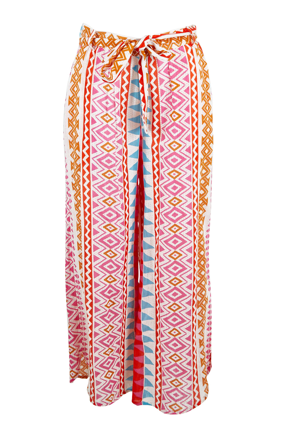 Product shot of the Moon Bay Cotton Pants in colour Multipink (Pink), from the front