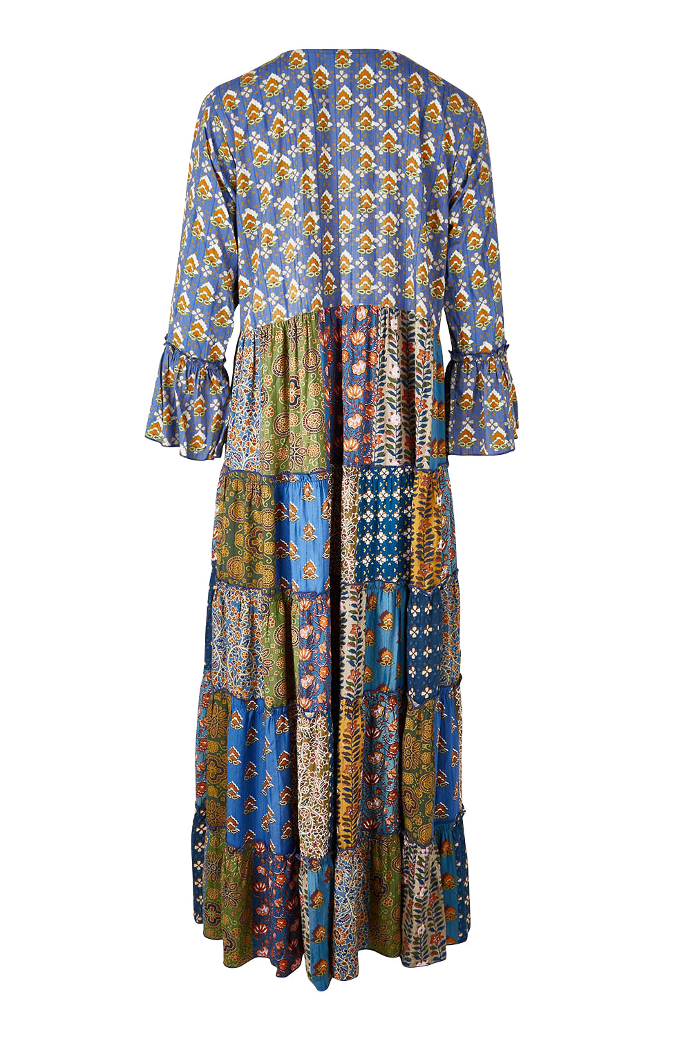 Product shot of the Brighton Beach Maxi Dress in colour Patchblue (Blue), from the back