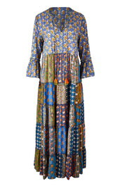 Product shot of the Brighton Beach Maxi Dress in colour Patchblue (Blue), from the front