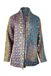 Product shot of the Brighton Beach Reversible Jacket in colour Patchblue (Blue), detail