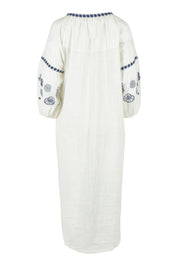 Product shot of the Whitehaven Beach Cotton Maxi Dress in colour Whiteblue (Blue), from the back