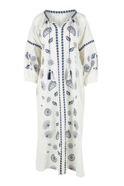 Product shot of the Whitehaven Beach Cotton Maxi Dress in colour Whiteblue (Blue), from the front