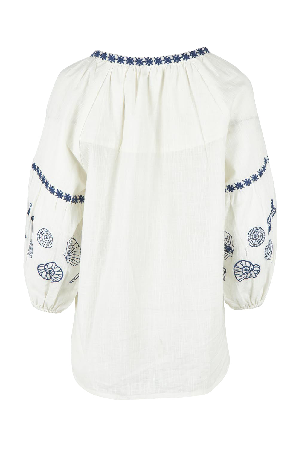 Product shot of the Whitehaven Beach Cotton Blouse in colour Whiteblue (Blue), from the back