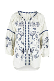 Product shot of the Whitehaven Beach Cotton Blouse in colour Whiteblue (Blue), from the front