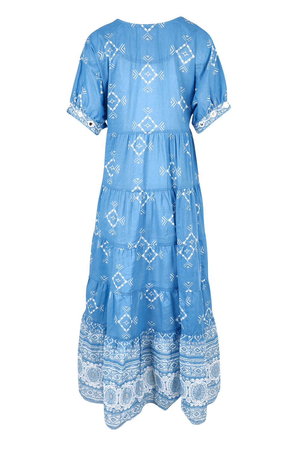 Product shot of the Dee Why Beach Cotton Maxi Dress in colour Lightblue (Blue), from the back