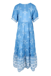 Product shot of the Dee Why Beach Cotton Maxi Dress in colour Lightblue (Blue), from the back