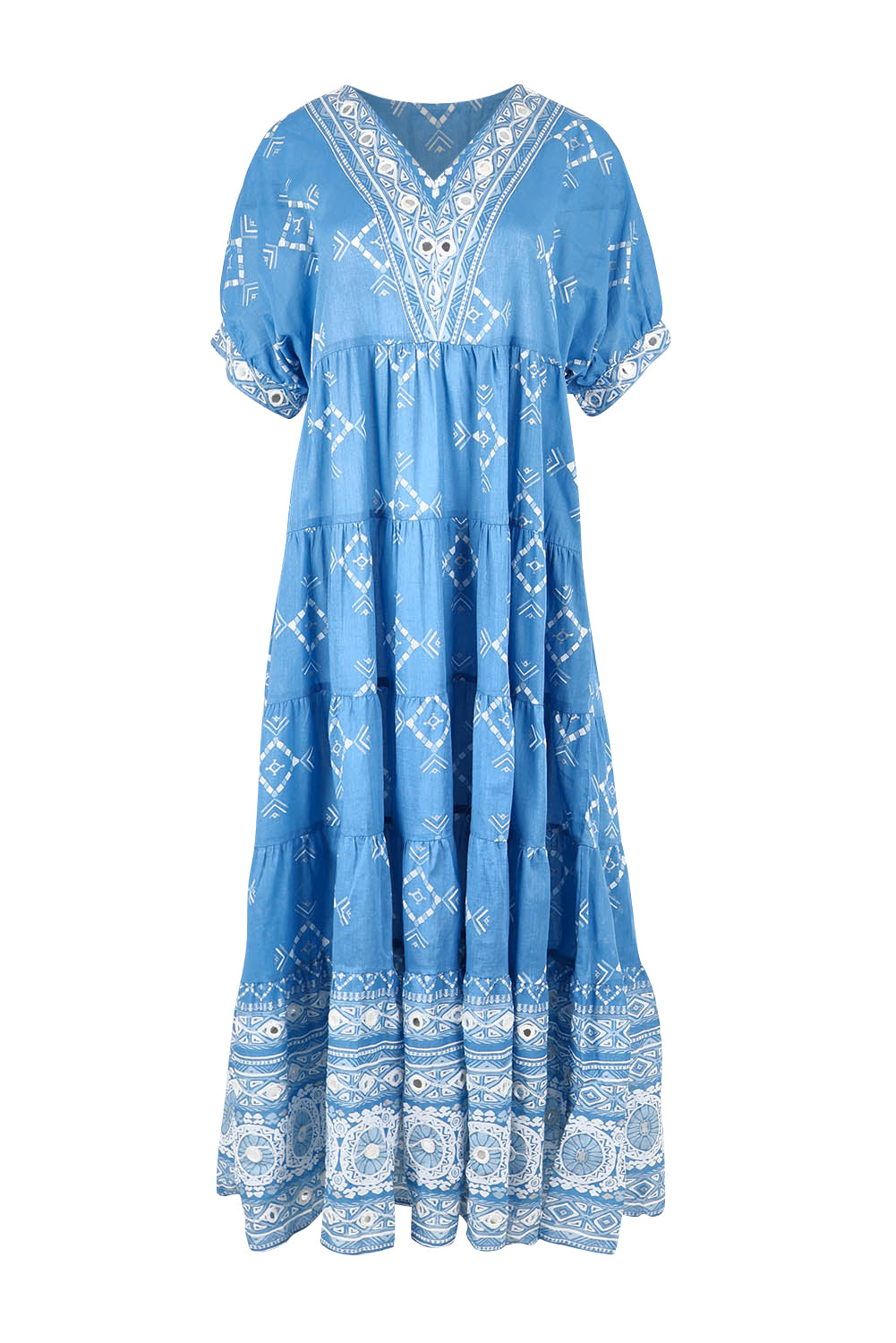 Product shot of the Dee Why Beach Cotton Maxi Dress in colour Lightblue (Blue), from the front