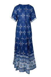 Product shot of the Dee Why Beach Cotton Maxi Dress – Navy in colour Navy, from the back
