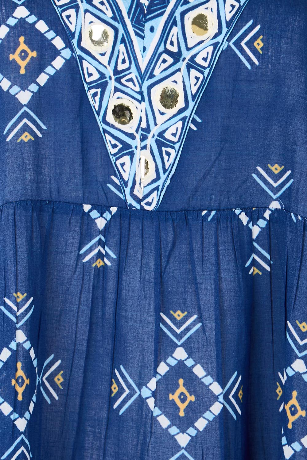Product shot of the Dee Why Beach Cotton Maxi Dress – Navy in colour Navy, showing detail