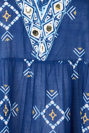 Product shot of the Dee Why Beach Cotton Maxi Dress – Navy in colour Navy, showing detail