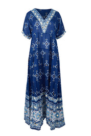 Product shot of the Dee Why Beach Cotton Maxi Dress – Navy in colour Navy, from the front