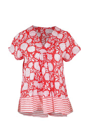 Product shot of the Kurrawa Beach Cotton Top in colour Redcoral (Red), from the front