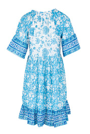 Product shot of the Cottesloe Beach Cotton Dress in colour Bluefloral (Blue), from the back
