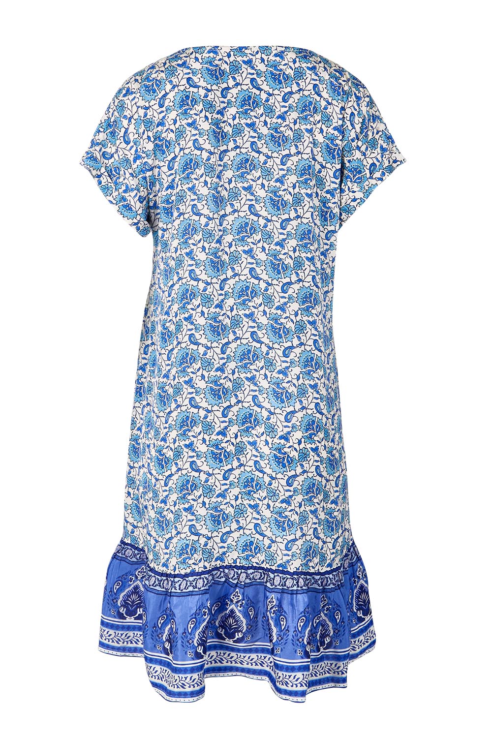 Product shot of the Pacific Beach V Neck Dress – Blue in colour Blue, from the back