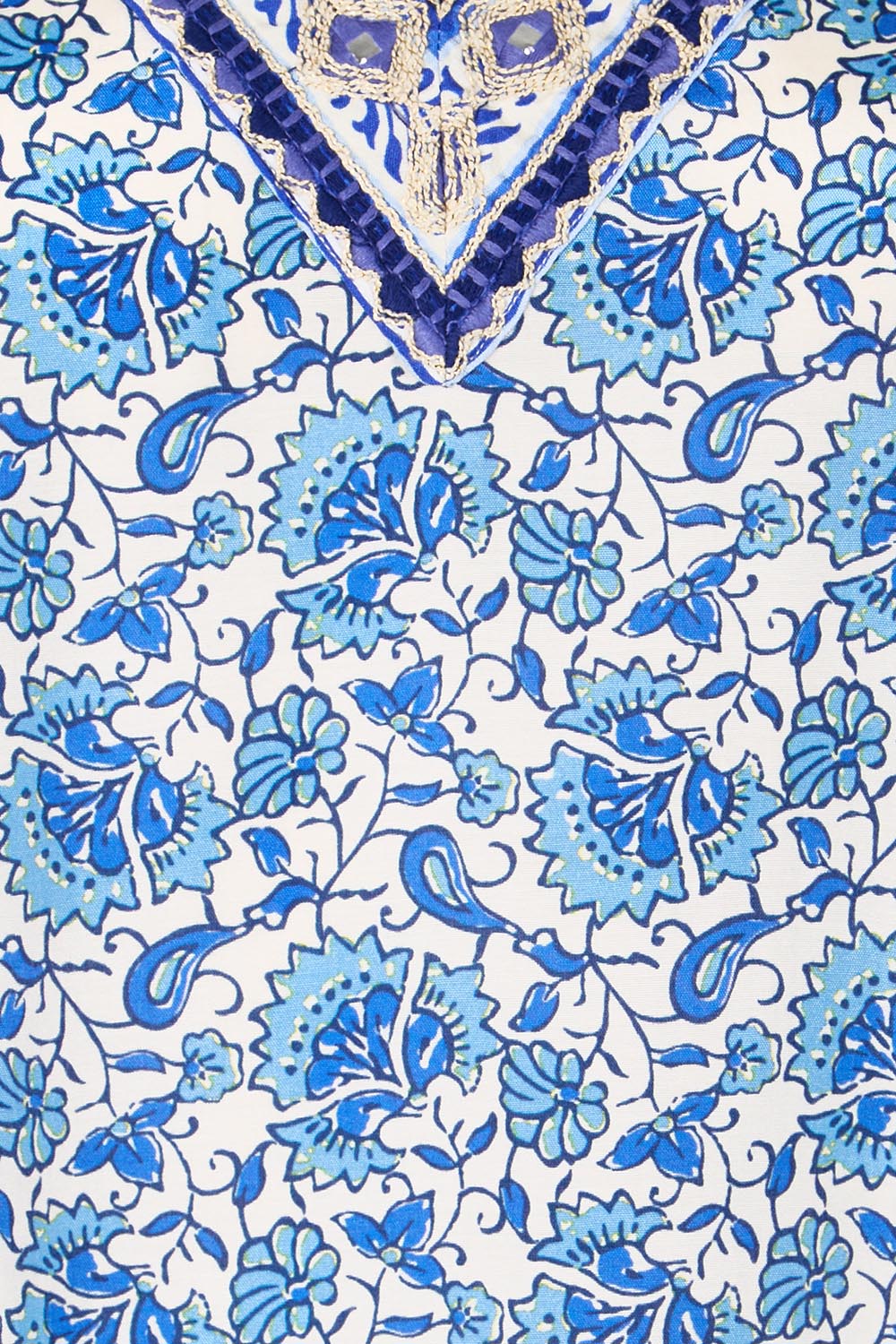 Product shot of the Pacific Beach V Neck Dress – Blue in colour Blue, showing detail