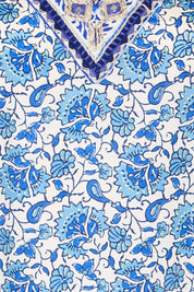 Product shot of the Pacific Beach V Neck Dress – Blue in colour Blue, showing detail