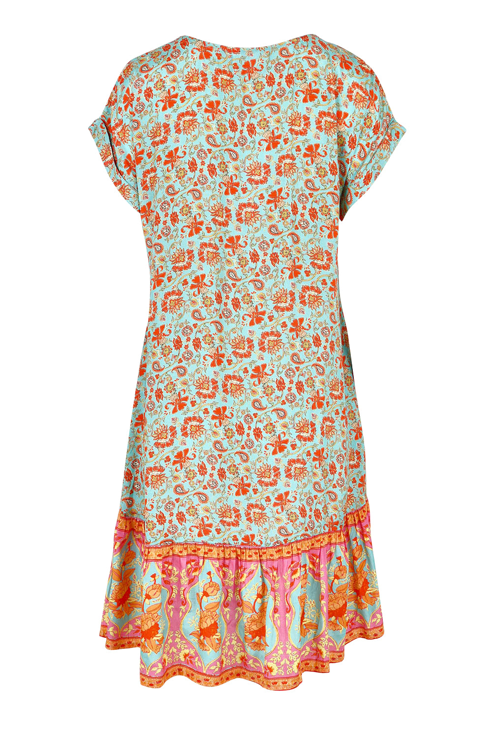 Product shot of the Pacific Beach V Neck Dress in colour Redmint, from the back