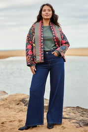 Model Tahnee wearing size 10 of the Edith Falls Jacket in colour Wilderness, from the front, showing the whole outfit