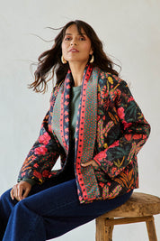 Model Tahnee wearing size 10 of the Edith Falls Jacket in colour Wilderness, from the front, showing the whole outfit