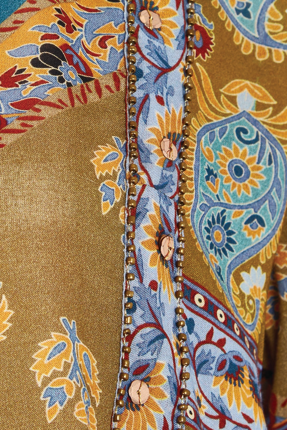 Product shot of the Florance Falls Dress in colour Paisley, detail