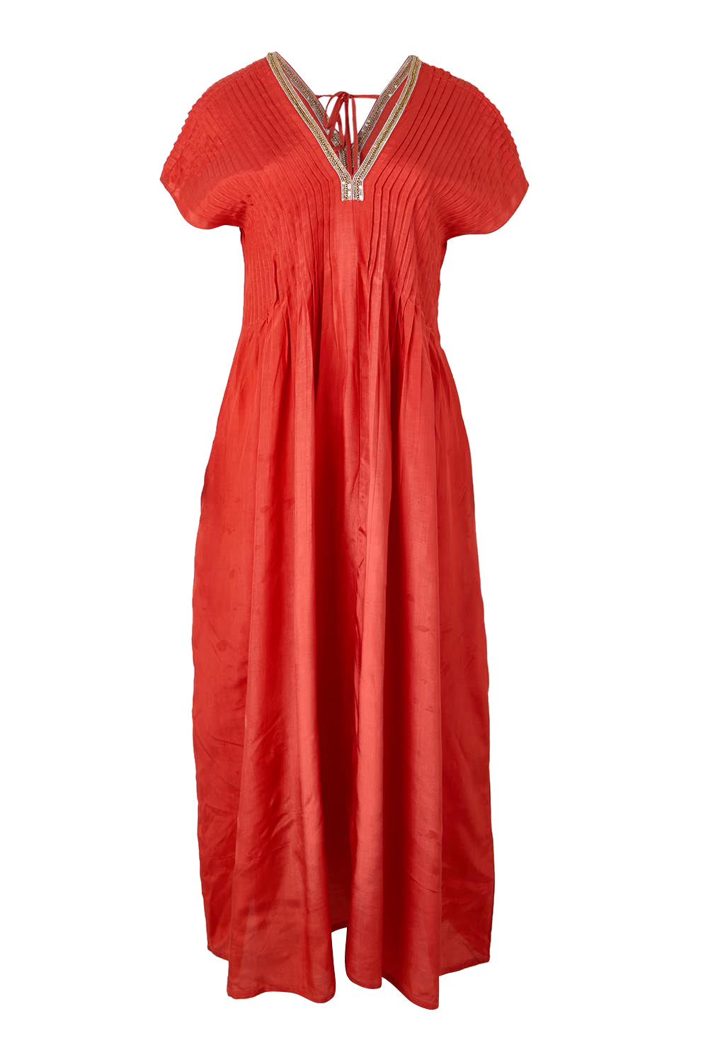 Product shot of the San Rafael Falls Kimono Dress – Red in colour Red, from the front