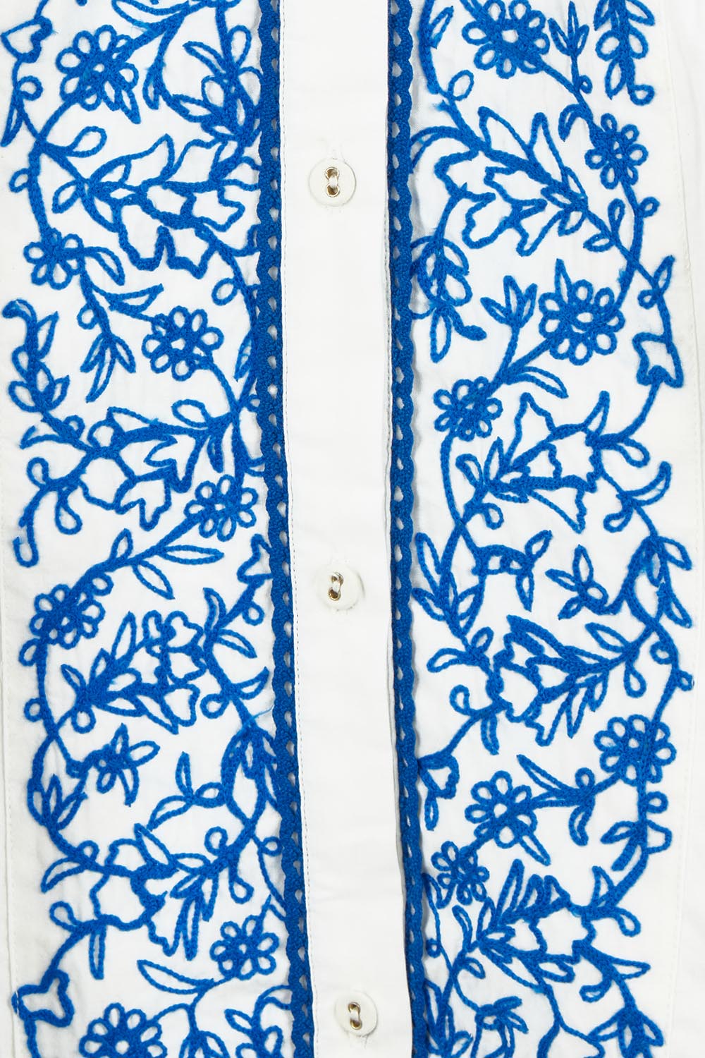 Product shot of the Ipanema Beach Cotton Embroidered Dress in colour Whiteblue (Blue), detail